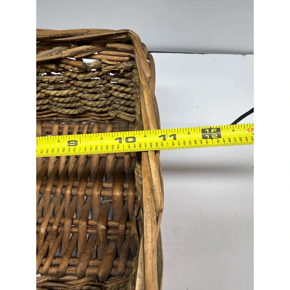 Vintage Rustic Woven Wicker Basket with Twisted Handle Farmhouse Decor Brown